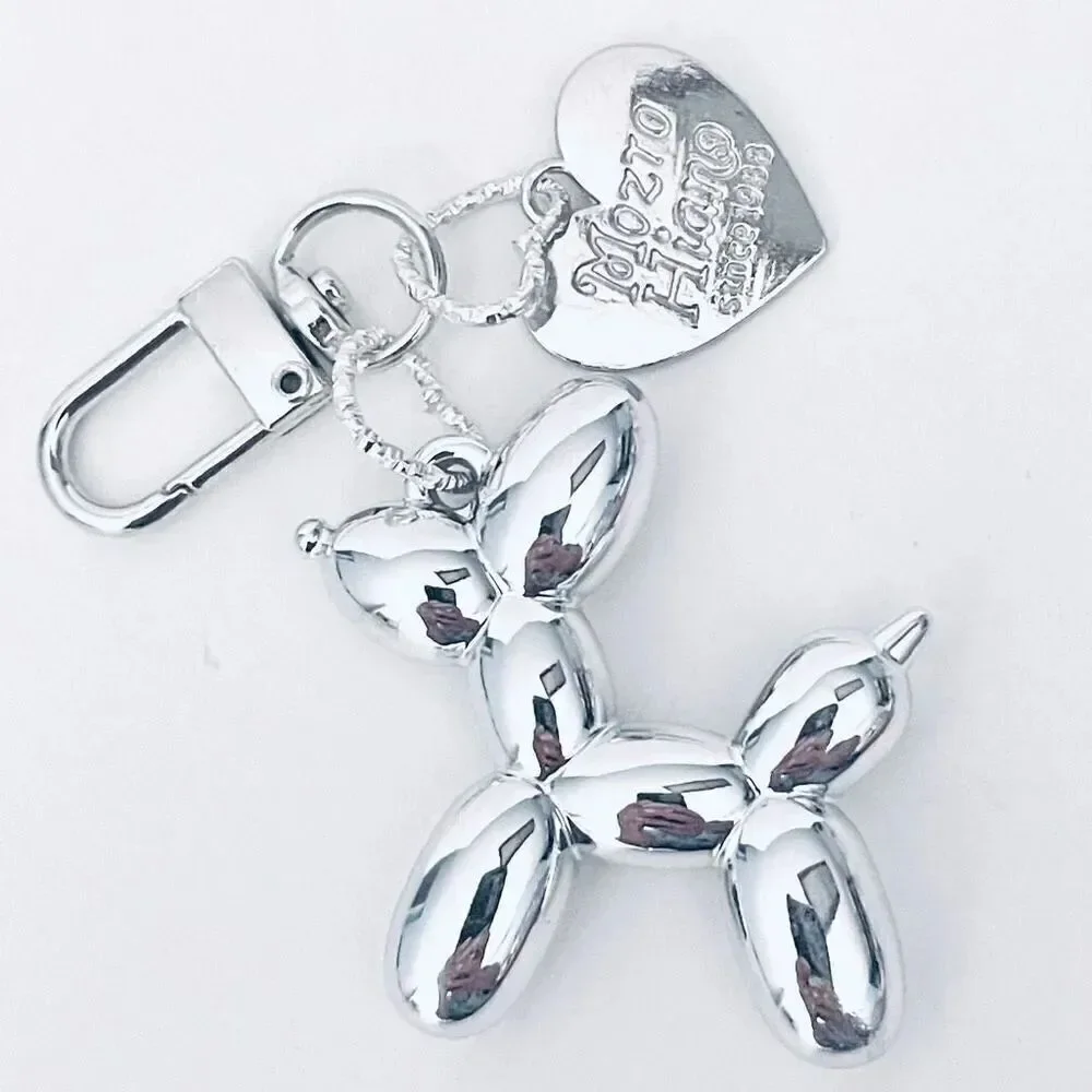 NWT Gorgeous Silver Metal Trendy Laser Balloon Art Dog Shiny Keychain Bag Charm